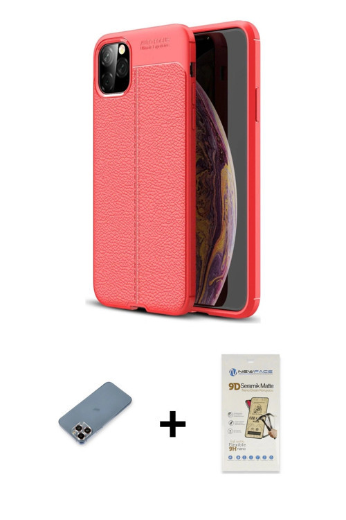 ieg™ iPhone 11 Pro Max Kılıf Doruk Klasik Özel Seri - Siyah Mat Seramik Nano Ekran Koruyucu + Mor Me