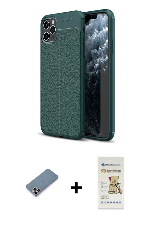 ieg™ iPhone 11 Pro Max Kılıf Doruk Klasik Özel Seri - Siyah Mat Seramik Nano Ekran Koruyucu + Mor Me