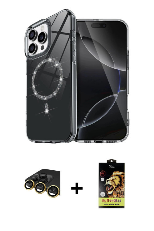 ieg™ iPhone 14 Pro Max Kılıf Kıvılcım Form Prime - Siyah Buffer Cam Ekran Koruyucu + Gold Raze Metal