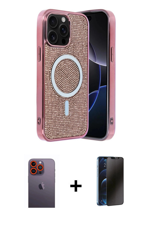 ieg™ iPhone 12 Pro Kılıf Eksen Çizgi - Siyah 3D Antistatik Hayalet Cam Ekran Koruyucu + Turuncu Neon