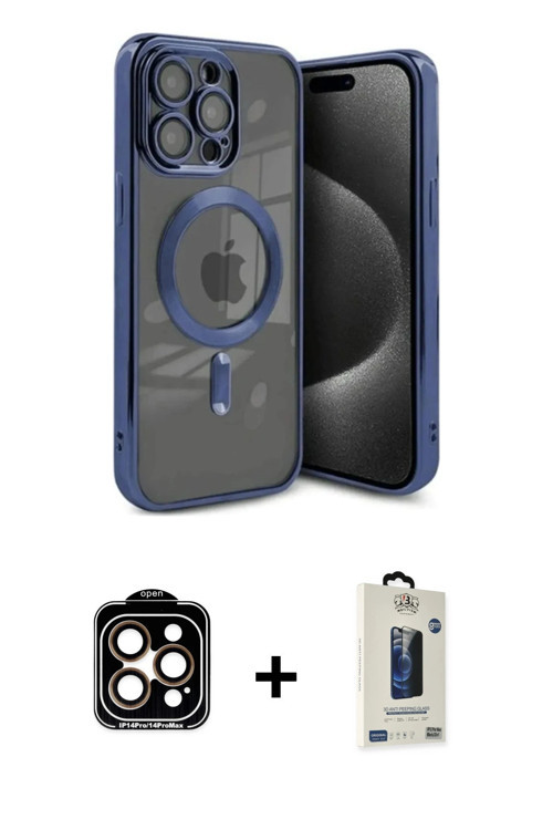 ieg™ iPhone 15 Pro Max Kılıf Nova Işık Özel Seri - Siyah Bilvis Hayalet Cam Ekran Koruyucu + Turuncu