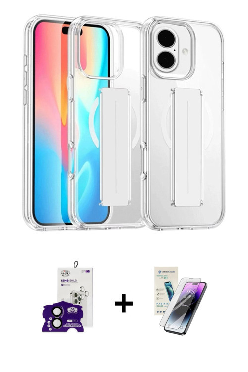 ieg™ iPhone 16 Kılıf Nova Işık Koleksiyonu - Şeffaf Pasifik Cam Ekran Koruyucu + Siyah Bilvis Titan