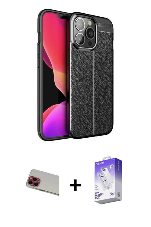 ieg™ iPhone 13 Pro Max Kılıf Doruk Klasik Özel Seri - Siyah Bilvis 5in1 3D Magic Cam Ekran Koruyucu