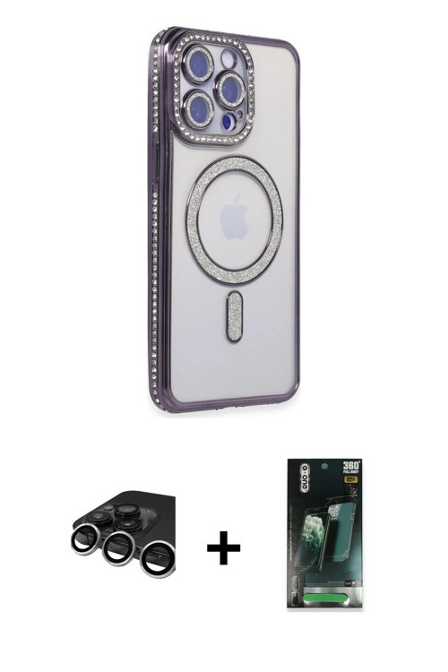 ieg™ iPhone 15 Pro Max Kılıf Zirve Doku Prime - Siyah 360 Mat Full Body Arka Koruyucu + Gümüş Raze M