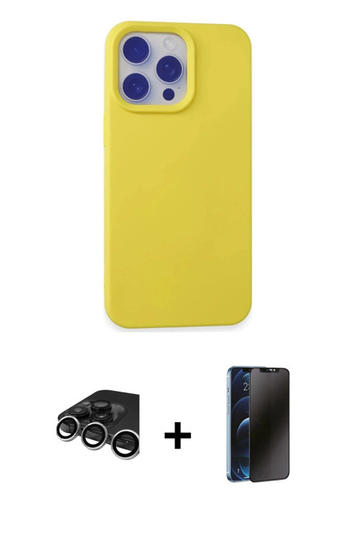 ieg™ iPhone 15 Pro Max Kılıf Ahenk Serisi - Siyah 3D Antistatik Hayalet Cam Ekran Koruyucu + Gümüş R