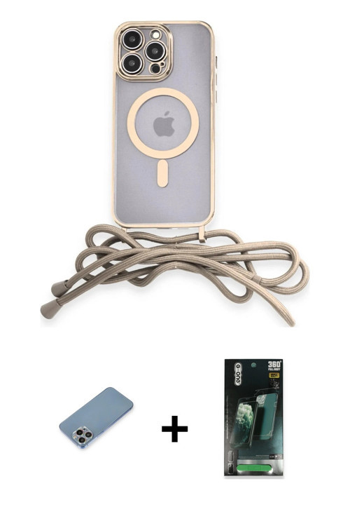 ieg™ iPhone 12 Pro Kılıf Eksen Özel Seri - Siyah 360 Mat Full Body Arka Koruyucu + Gökkuşağı Shine K