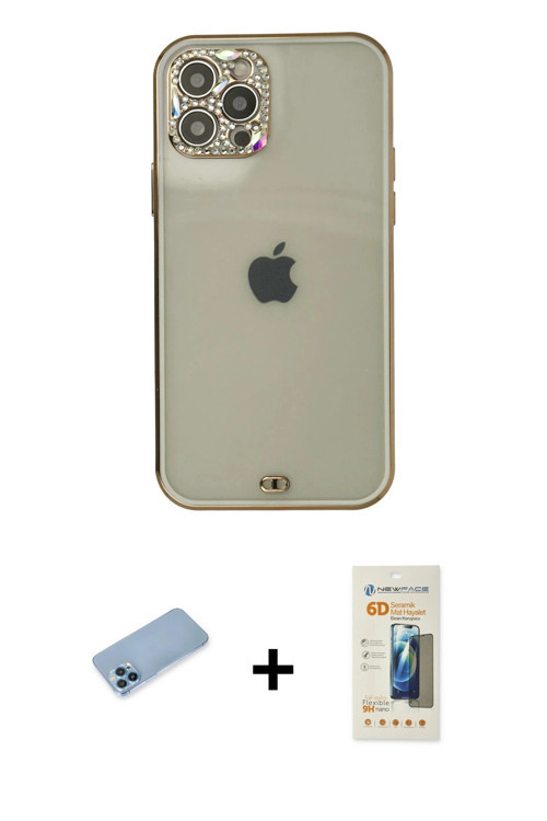 ieg™ iPhone 12 Pro Max Kılıf Eksen Minimal Koleksiyonu - Siyah 6D Mat Seramik Hayalet Nano Ekran Kor