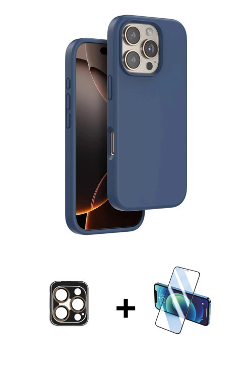 ieg™ iPhone 16 Pro Max Kılıf Kıvılcım Çizgi Serisi - Siyah 3D Antistatik Cam Ekran Koruyucu + Gold P