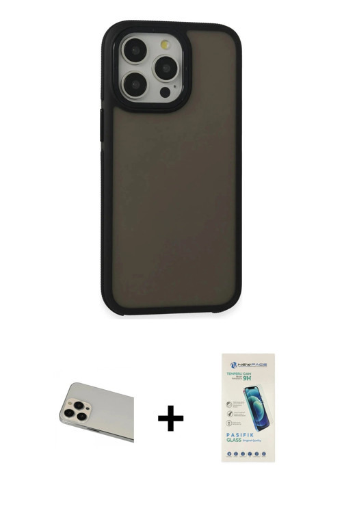 ieg™ iPhone 13 Pro Max Kılıf Eksen Işık - Şeffaf Pasifik Cam Ekran Koruyucu + Rose Gold Rainbow Kame