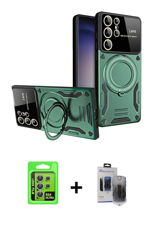 ieg™ Galaxy S24 Ultra Kılıf Kıvılcım Modern Serisi - Siyah Vanessa Magic Hayalet Cam + Gümüş Raze Me