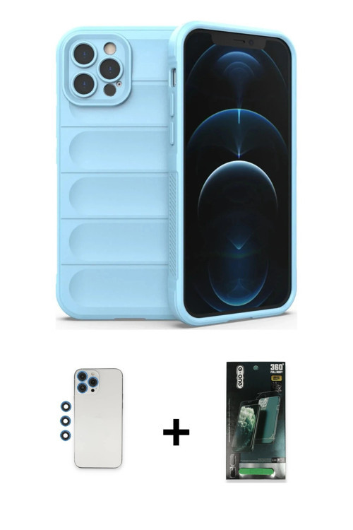 ieg™ iPhone 12 Pro Kılıf Atlas Koleksiyonu - Şeffaf 360 Full Body Arka Koruyucu + Mavi Shine Kamera