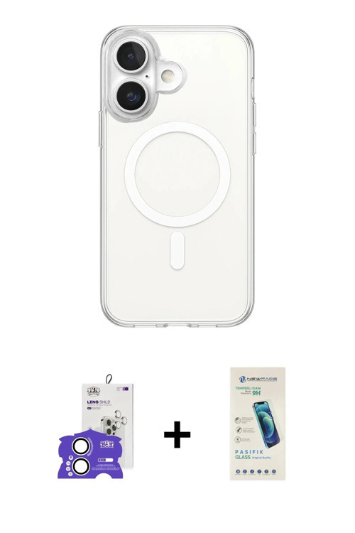 ieg™ iPhone 17 Kılıf Ahenk Yansıma Prime - Şeffaf Pasifik Cam Ekran Koruyucu + Gümüş Bilvis Titan Ka