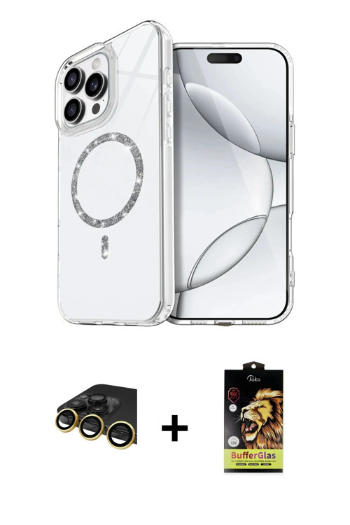 ieg™ iPhone 14 Pro Max Kılıf Kıvılcım Form Prime - Siyah Buffer Cam Ekran Koruyucu + Gold Raze Metal