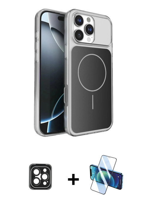 ieg™ iPhone 16 Pro Max Kılıf Kutup Doku Serisi - Siyah 3D Antistatik Seramik Nano Ekran Koruyucu + S
