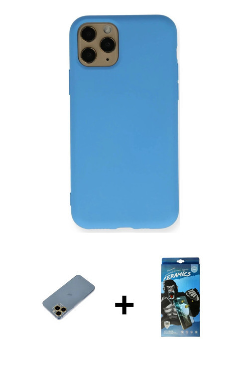 ieg™ iPhone 11 Pro Kılıf Ahenk Serisi - Siyah 34D Izgaralı Cam + Gold Shine Kamera Lens Koruma Cam