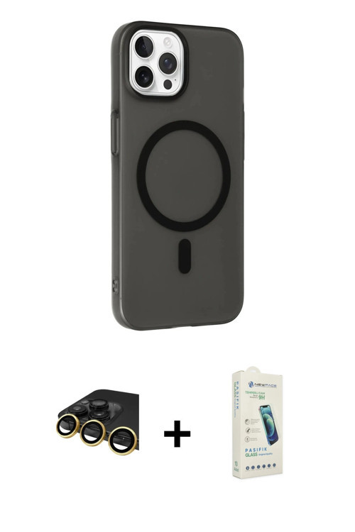 ieg™ iPhone 14 Pro Max Kılıf Çekirdek Modern Prime - Şeffaf Pasifik Cam Ekran Koruyucu + Gold Raze M