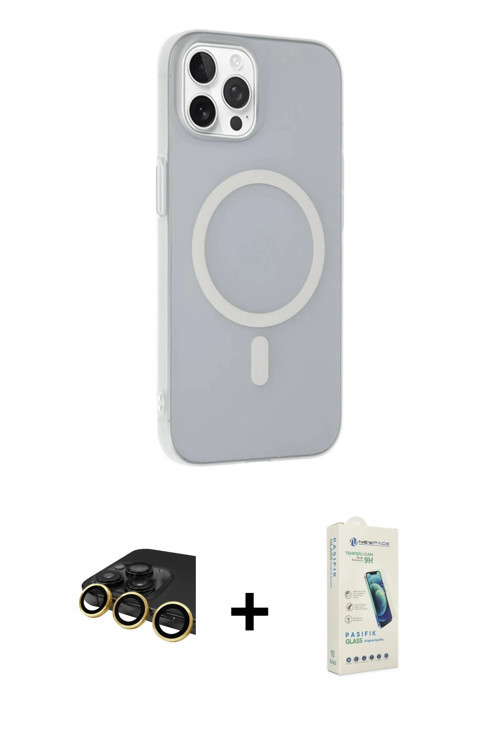 ieg™ iPhone 14 Pro Max Kılıf Çekirdek Modern Prime - Şeffaf Pasifik Cam Ekran Koruyucu + Gold Raze M