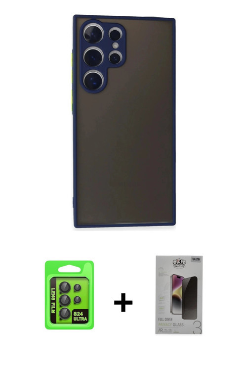 ieg™ Galaxy S24 Ultra Kılıf Ahenk Çizgi Serisi - Siyah Bilvis Hayalet Cam Ekran Koruyucu + Siyah Raz