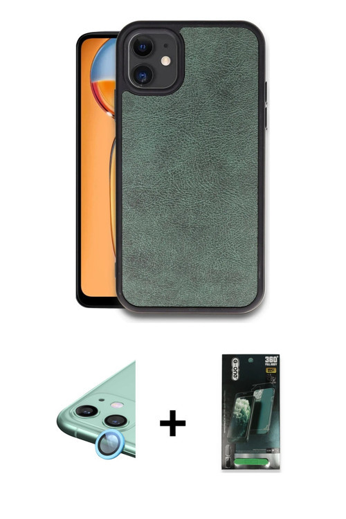 ieg™ iPhone 11 Kılıf Kıvılcım Işık Serisi - Şeffaf 360 Full Body Arka Koruyucu + Mavi Raze Metal Kam