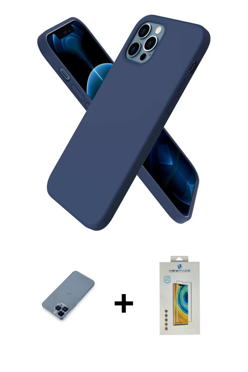 ieg™ iPhone 12 Pro Kılıf Kozmos Yansıma Özel Seri - Siyah Polymer Nano Ekran Koruyucu + Mavi Metal K