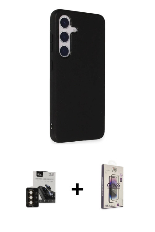 ieg™ Galaxy S24 Kılıf Akış Asil Koleksiyonu - Siyah Bilvis 3D Cam Ekran Koruyucu + Gold PVD Metal Ka