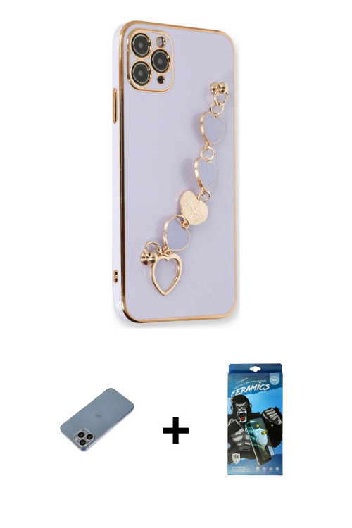 ieg™ iPhone 11 Pro Max Kılıf Nova Işık Prime - Siyah 34D Izgaralı Cam + Gökkuşağı Shine Kamera Lens