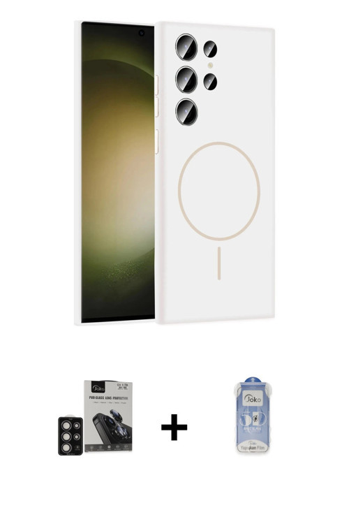 ieg™ Galaxy S24 Ultra Kılıf Yankı Form Serisi - Siyah Joko Magic 5D Cam + Derin Mor PVD Metal Kamera