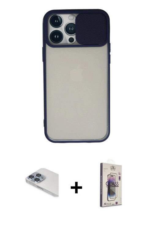 ieg™ iPhone 13 Pro Max Kılıf Vadi Çizgi - Siyah Bilvis 3D Cam Ekran Koruyucu + Sierra Blue Pers Alüm