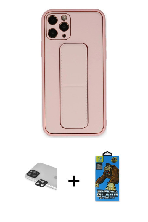 ieg™ iPhone 11 Pro Max Kılıf Akış Doku - Siyah 18D Cam Ekran Koruyucu + Siyah Pers Alüminyum Kamera