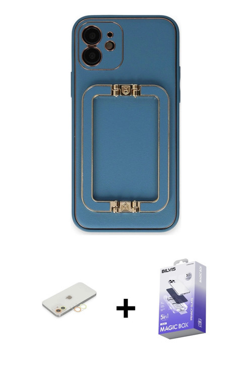 ieg™ iPhone 12 Kılıf Kozmos Minimal Prime - Siyah Bilvis 5in1 5D Magic Hayalet Cam Ekran Koruyucu +