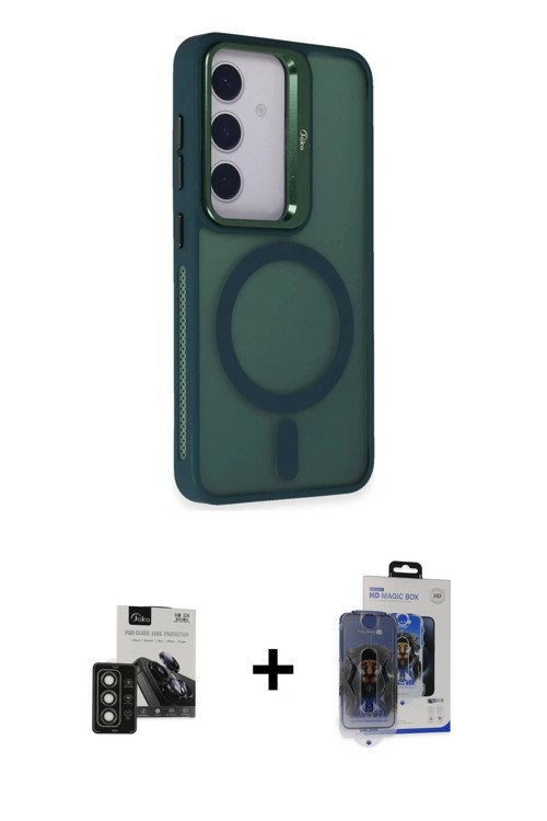 ieg™ Galaxy S24 Kılıf Akış Form - Siyah Vanessa Magic Cam + Titan Gri PVD Metal Kamera Lens