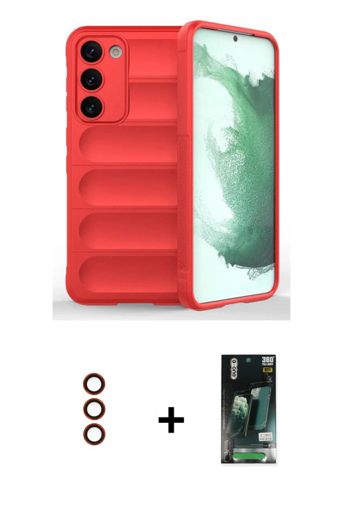 ieg™ Galaxy S23 Plus Kılıf Atlas Koleksiyonu - Şeffaf 360 Full Body Arka Koruyucu + Kırmızı Metal Ka