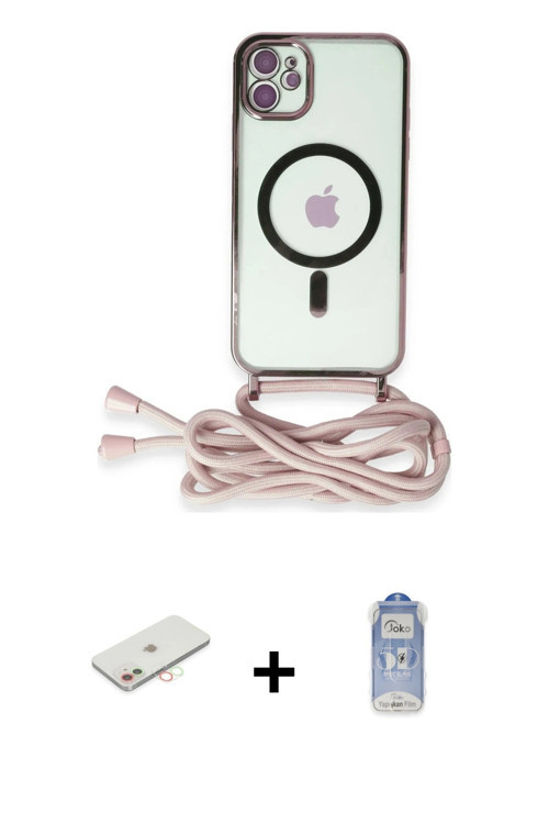 ieg™ iPhone 11 Kılıf Eksen Özel Seri - Siyah Joko Magic 5D Cam + Yeşil Renkli Kamera Lens Koruma Cam