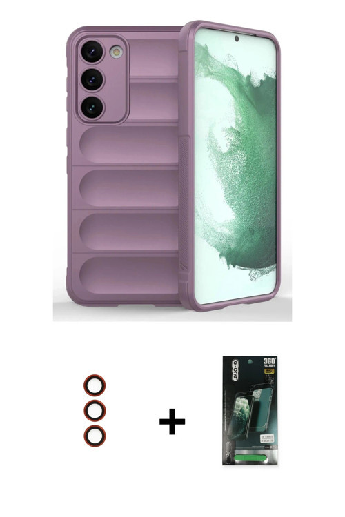 ieg™ Galaxy S23 Plus Kılıf Atlas Koleksiyonu - Şeffaf 360 Full Body Arka Koruyucu + Kırmızı Metal Ka