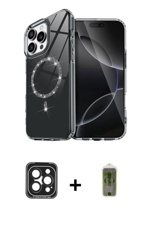 ieg™ iPhone 15 Pro Max Kılıf Kıvılcım Form Prime - Siyah Joko Magic 5D Hayalet Cam + Siyah PVD Metal