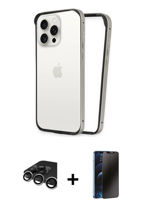 ieg™ iPhone 15 Pro Kılıf Pusula Asil Koleksiyonu - Siyah 3D Antistatik Hayalet Cam Ekran Koruyucu +