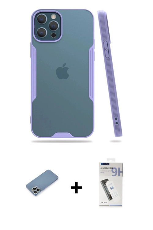 ieg™ iPhone 12 Pro Max Kılıf Atlas Asil Serisi - Şeffaf Uv Polymer Nano Ekran Koruyucu + Gümüş Shine