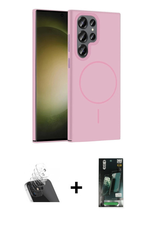 ieg™ Galaxy S23 Ultra Kılıf Siluet Doku Özel Seri - Siyah 360 Mat Full Body Arka Koruyucu + Şeffaf K