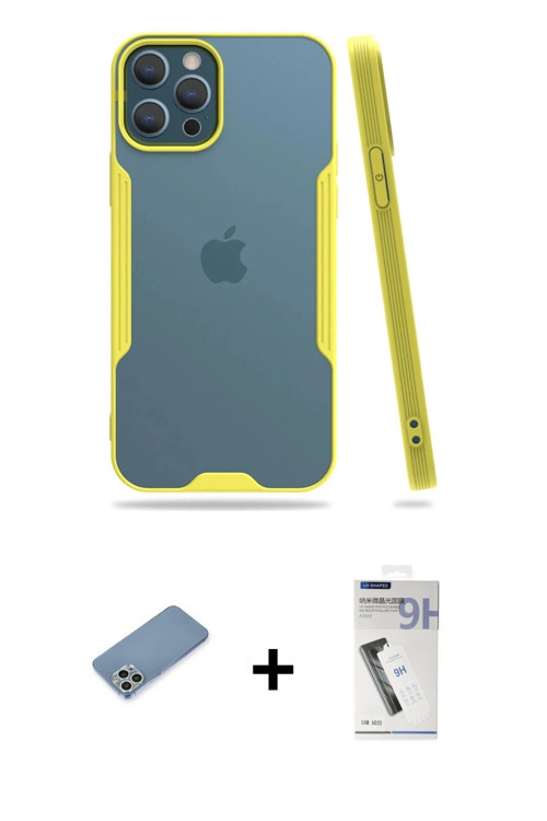 ieg™ iPhone 12 Pro Max Kılıf Atlas Asil Serisi - Şeffaf Uv Polymer Nano Ekran Koruyucu + Gümüş Shine