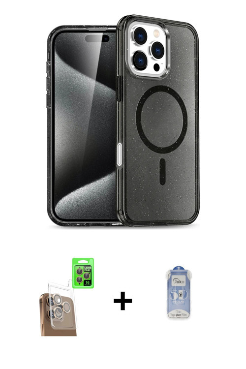 ieg™ iPhone 16 Pro Max Kılıf Nova Asil Prime - Siyah Joko Magic 5D Cam + Çöl Titanyum Raze Metal Kam