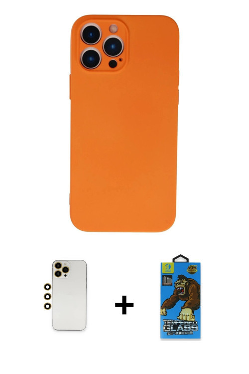 ieg™ iPhone 13 Pro Max Kılıf Ahenk Serisi - Siyah 18D Cam Ekran Koruyucu + Gold Shine Kamera Lens