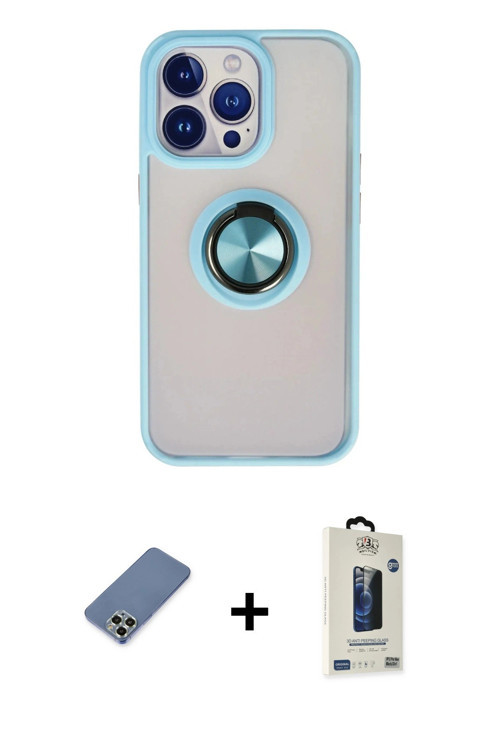 ieg™ iPhone 13 Pro Max Kılıf Yörünge Çizgi - Siyah Bilvis Hayalet Cam Ekran Koruyucu + Açık Yeşil Me