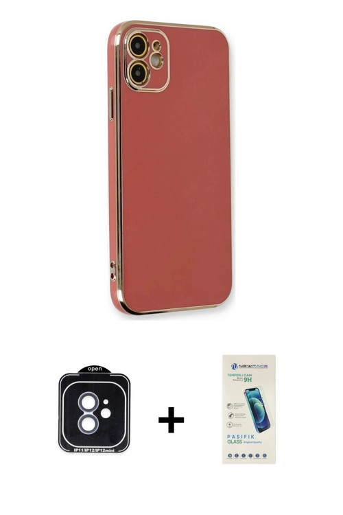 ieg™ iPhone 11 Kılıf Yankı Serisi - Şeffaf Pasifik Cam Ekran Koruyucu + Mavi PVD Metal Kamera Lens