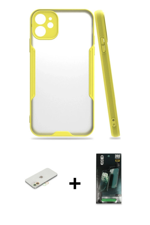 ieg™ iPhone 11 Kılıf Atlas Asil Serisi - Şeffaf 360 Full Body Arka Koruyucu + Turuncu Renkli Kamera