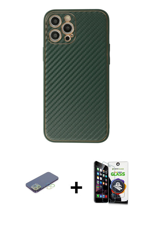 ieg™ iPhone 12 Pro Max Kılıf Ahenk Işık - Şeffaf Temperli Cam Ekran Koruyucu + Yeşil Renkli Kamera L
