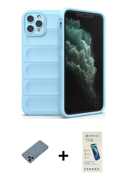 ieg™ iPhone 11 Pro Kılıf Atlas Koleksiyonu - Şeffaf Pasifik Cam Ekran Koruyucu + Gökkuşağı Shine Kam