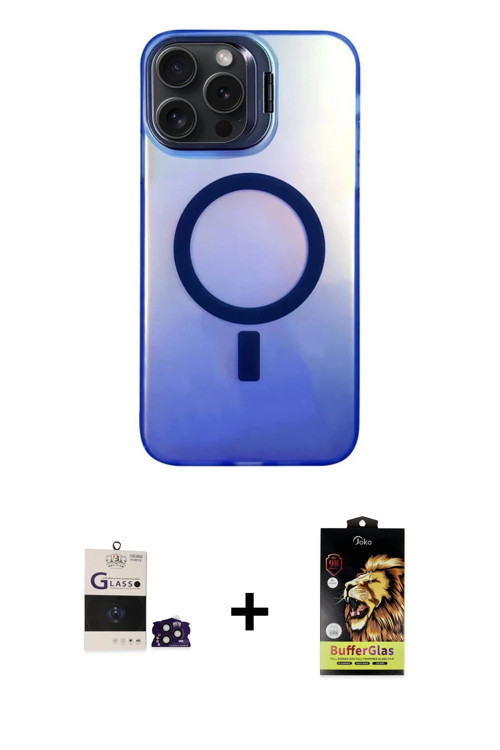 ieg™ iPhone 14 Pro Max Kılıf Doruk Klasik Prime - Siyah Buffer Cam Ekran Koruyucu + Derin Mor Bilvis