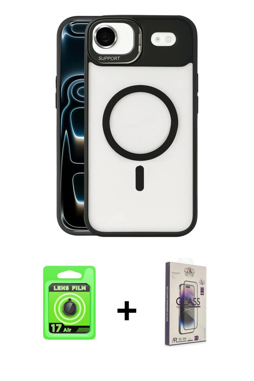 ieg™ iPhone 17 Air Kılıf Yadigar Asil Koleksiyonu - Siyah Bilvis 3D Cam Ekran Koruyucu + Siyah Raze
