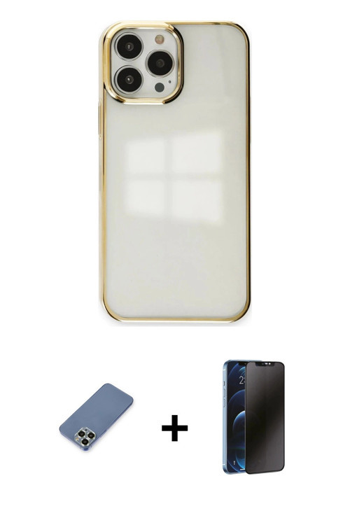 ieg™ iPhone 13 Pro Max Kılıf Doruk Doku Prime - Siyah 3D Antistatik Hayalet Cam Ekran Koruyucu + Açı