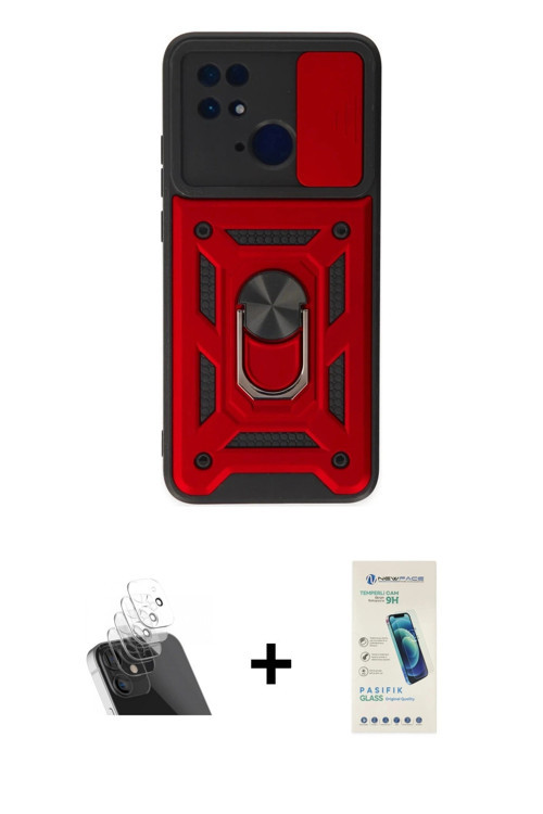 ieg™ Redmi 10C Kılıf Ahenk Klasik - Şeffaf Pasifik Cam Ekran Koruyucu + Şeffaf Kamera Lens Koruma Ca